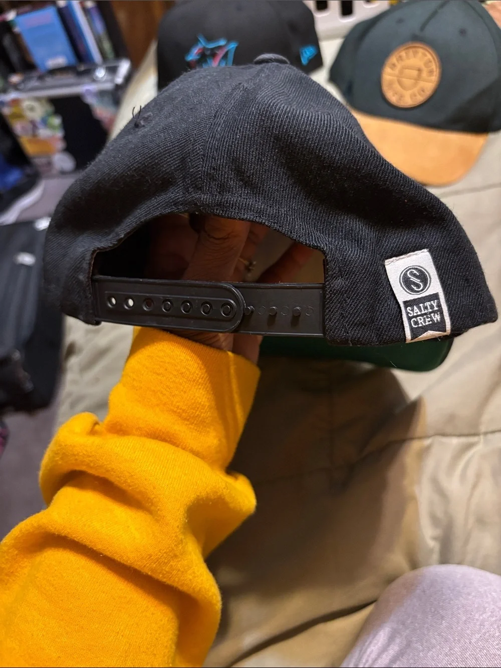 Salty Crew Black Cap with Blue-Green Fish Patch